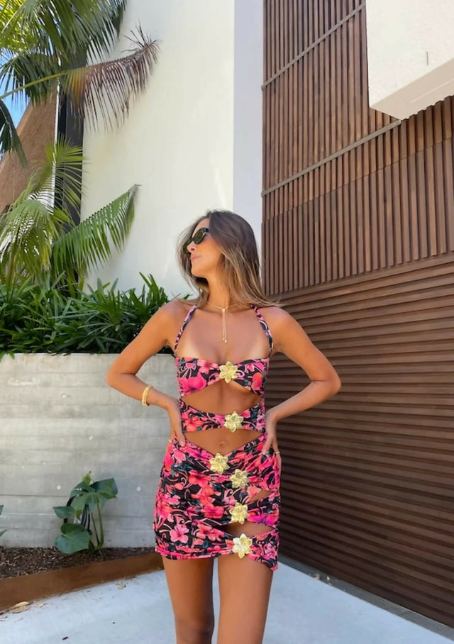 Cin Cin Swim Diamond Cutout Mini Set Hibiscus Pink - 10 / Pink - Outfit Sets