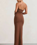 Club London Belle of The Ball Brown Bandeau Maxi Dress With Split Hem - 10 / Brown - Dresses