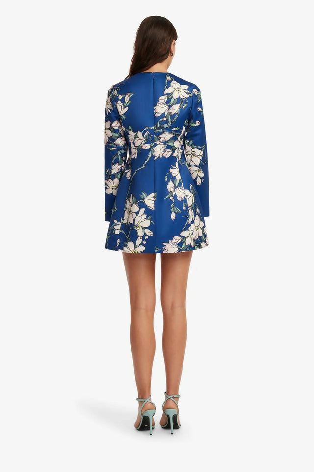 Leo Lin Aliza Long Sleeve Petal Mini Dress in Midnight Magnolia Print