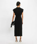 CUE Draped Neck Ruched Dress - 8 / Black - Dresses