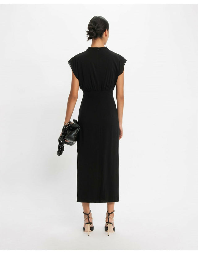 CUE Draped Neck Ruched Dress - 8 / Black - Dresses