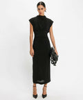 CUE Draped Neck Ruched Dress - 8 / Black - Dresses