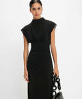 CUE Draped Neck Ruched Dress - 8 / Black - Dresses
