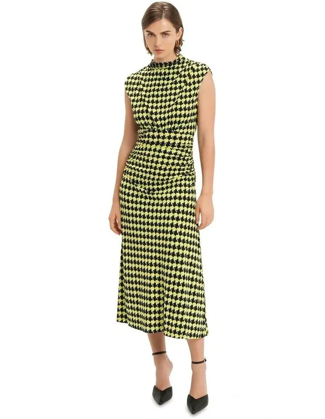 CUE Houndstooth Double Jersey Midi - 8 / Green - Dresses