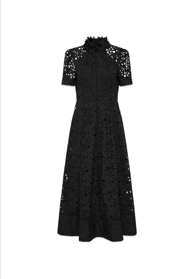 Rebecca Vallance Kitsu Short Sleeve Midi Dress in Black
