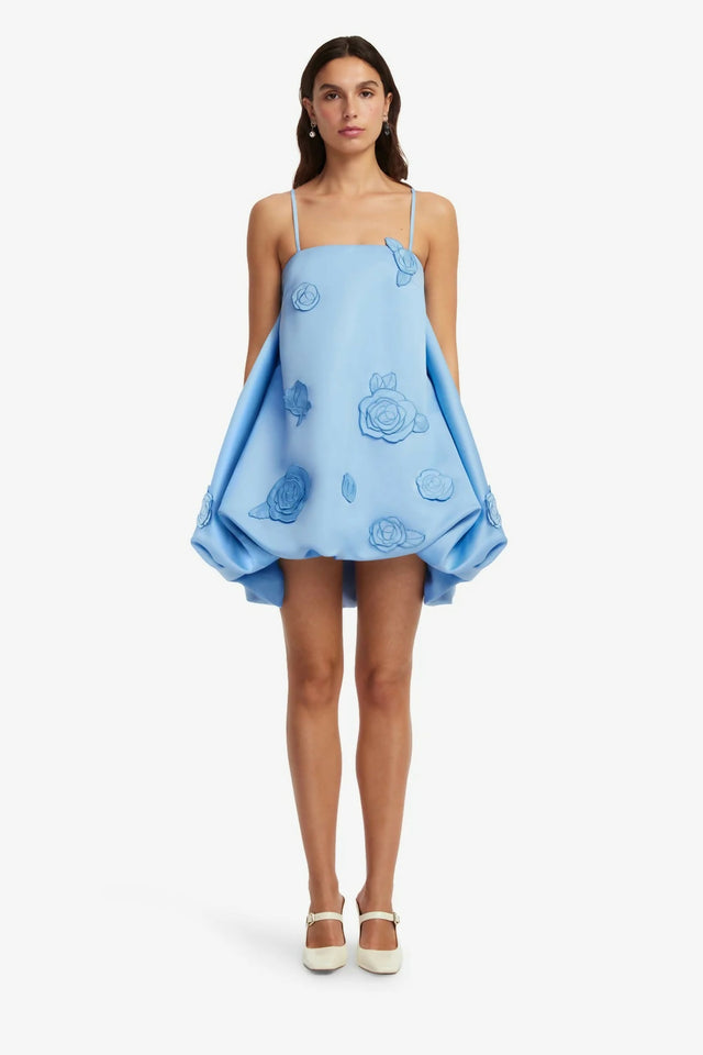Leo Lin Patsy Appliqué Puff Mini Dress Pastel Blue
