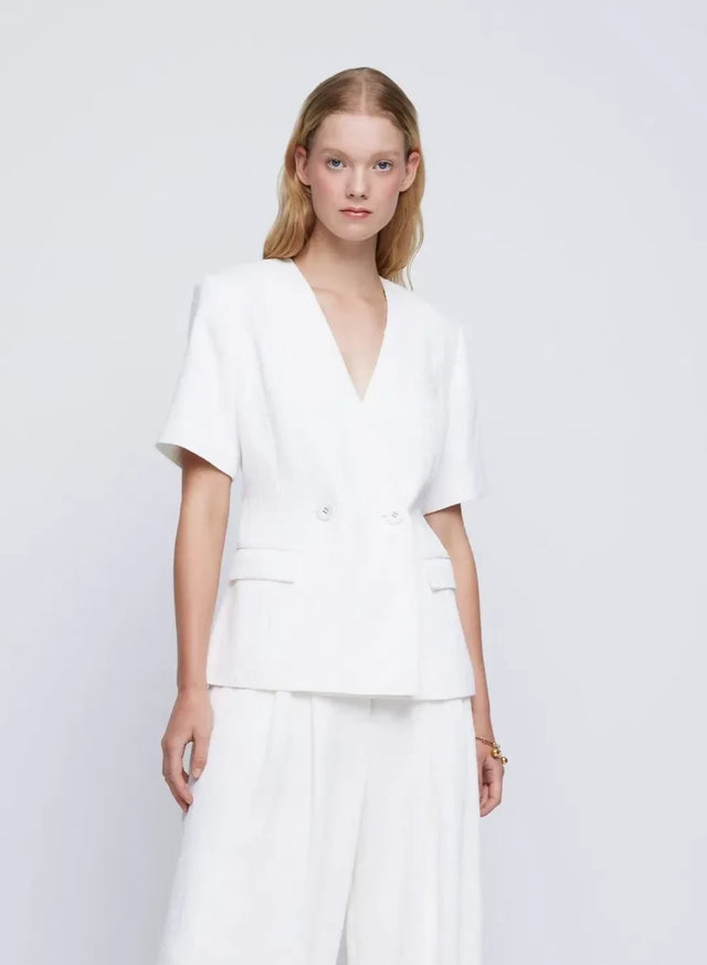 Anna Quan Kathleen Jacket And Matteo Pants Set In Carta