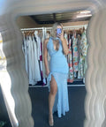 De La Vali Lilith Ruched Maxi Dress in Blue Chiffon - 6 / Blue - Dresses