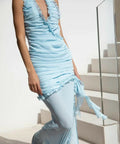 De La Vali Lilith Ruched Maxi Dress in Blue Chiffon - 6 / Blue - Dresses