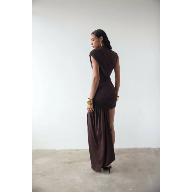 De La Vali Ravenna Draped Jersey Mini Dress Chocolate Brown Size 10 - 10 / Brown - Dresses