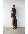 De La Vali Ravenna Draped Jersey Mini Dress Chocolate Brown Size 10 - 10 / Brown - Dresses