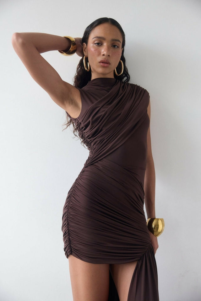 De La Vali Ravenna Mini Dress - 10 / Brown - Dresses