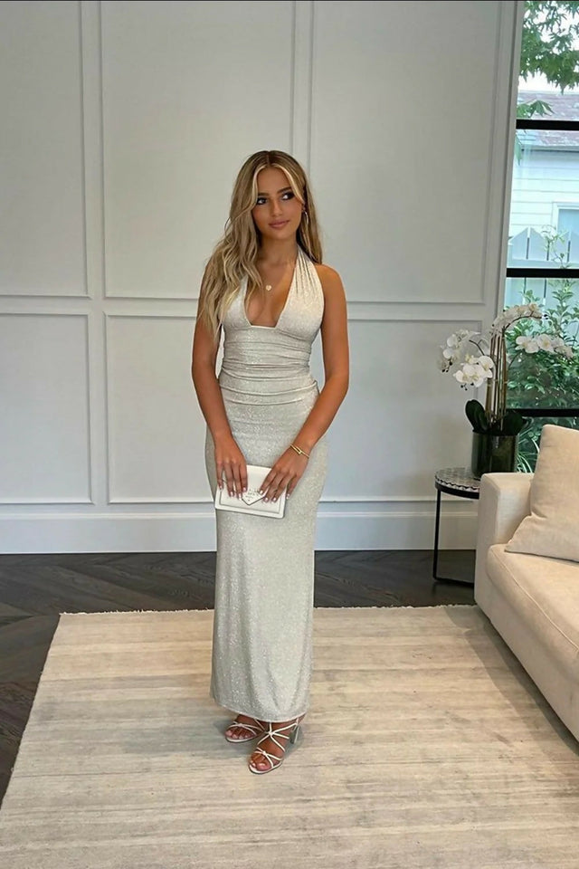 Deconduarte Astor Gown in Premium Glitter Ivory - 8 / White - Dresses