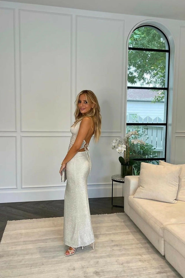 Deconduarte Astor Gown in Premium Glitter Ivory - 8 / White - Dresses