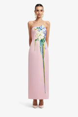 Leo Lin Rayna Embroidered Bustier Maxi Dress Bouquet Print in Pastel Pink view 1