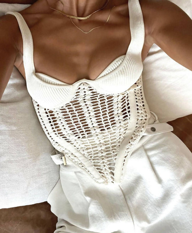 Dion Lee Crochet Corset in Beige - 8 / Beige - Tops