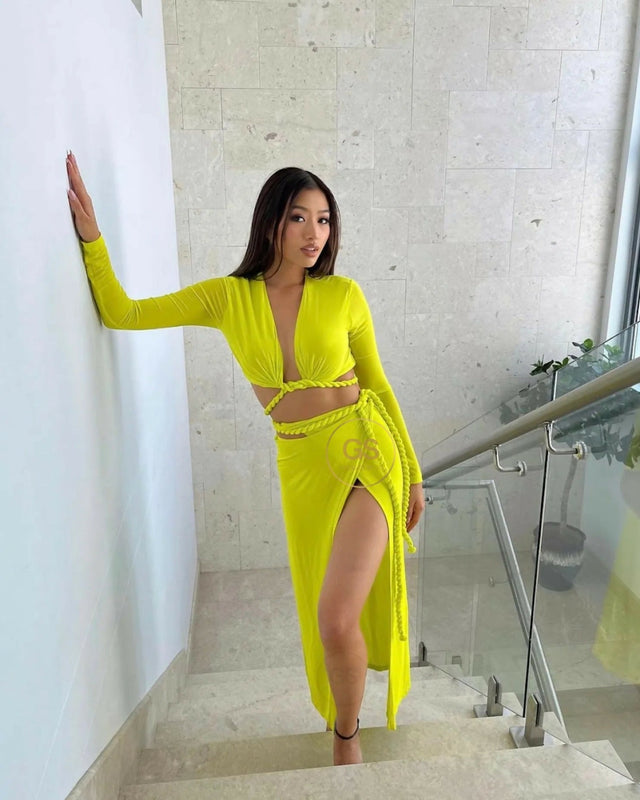 Dion Lee Rope Wrap Top & Skirt Set Acid Yellow Size XS / AU 6 - 6 / Yellow - Outfit Sets