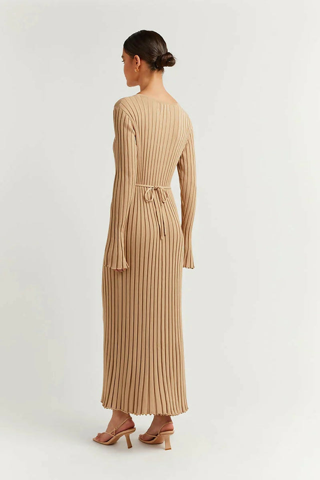 Dissh Reign Sleeved Knit Midi Dress Beige - 14 / Brown - Dresses