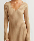Dissh Reign Sleeved Knit Midi Dress Beige - 14 / Brown - Dresses