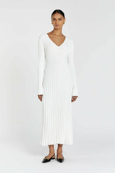 Dissh Reign Sleeved Knit Midi Dress White | Passion For Fashion
