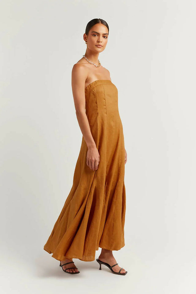 knee length dresses for ladies Dissh Rocky Tangerine Linen Maxi Dress