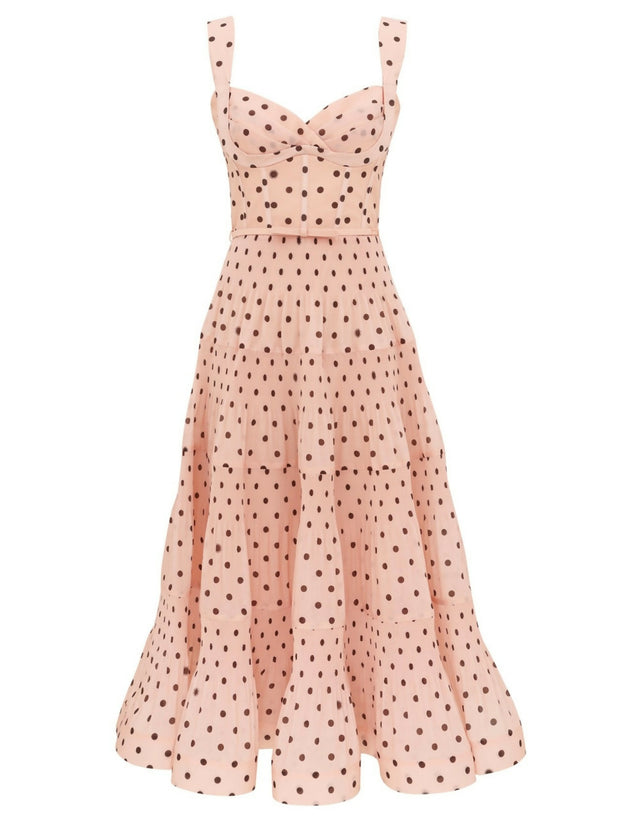 Zimmermann Pleated Draped Midi Dress in Pink Dot