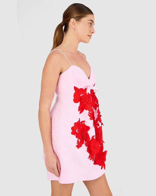 Oroton Contrast 3D Flower Mini Dress
