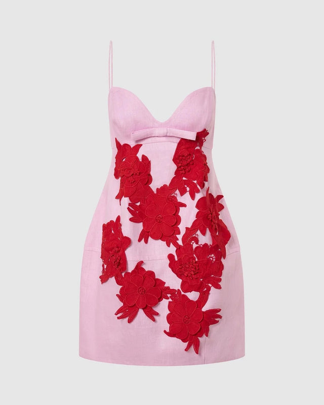 Oroton Contrast 3D Flower Mini Dress