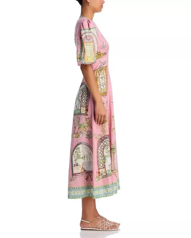 ALEMAIS Monte Midi Dress Pink Print
