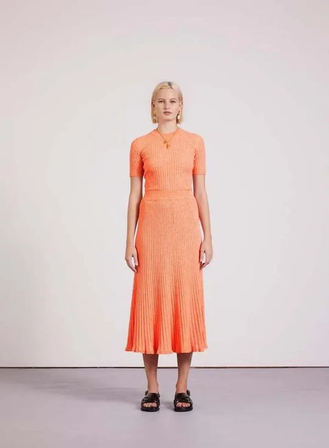 Anna Quan Bebe Top and Felicia Skirt Ribbed Knit Set Orange Zest