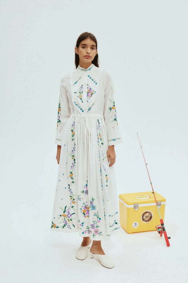 ALEMAIS Willa Embroidered Shirt Dress White Floral