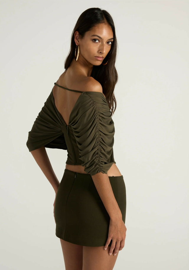 Ance Gria Neve Top & Skirt Set Olive Green Size XS / AU 6 & S / AU 8