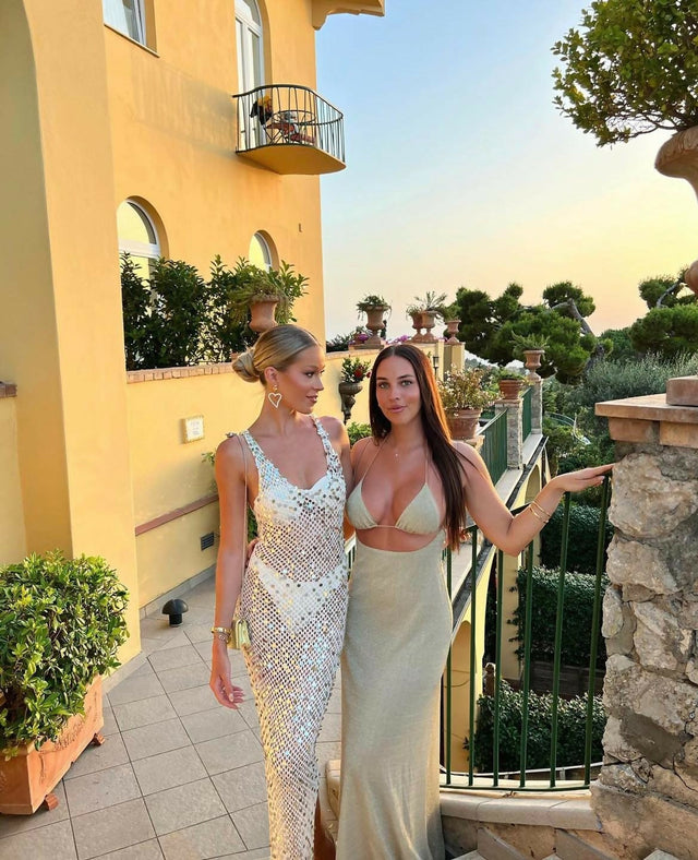 Earth Circus Sequin Gown Nude & Black - Dresses