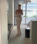 Earth Circus Sequin Gown Nude & Black - Dresses