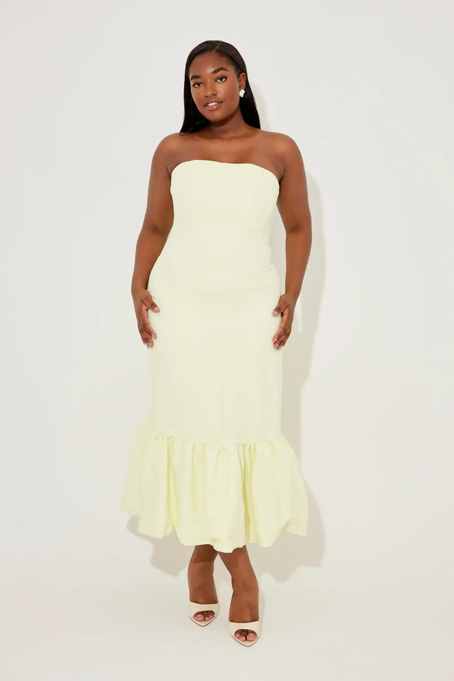 Odd Muse The Ultimate Muse Strapless Peplum Hem Midi Dress - Lime Cream