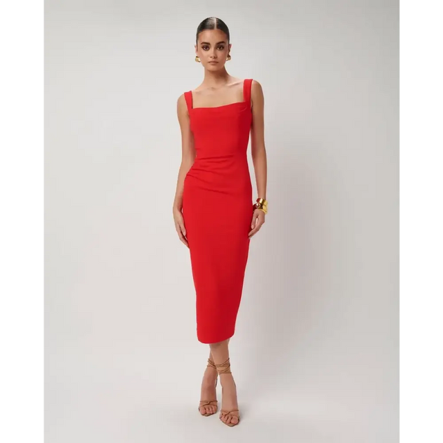 Effie Kats Marbella Midi Dress in Cherry Red Size 8 - 8 / Red - Dresses