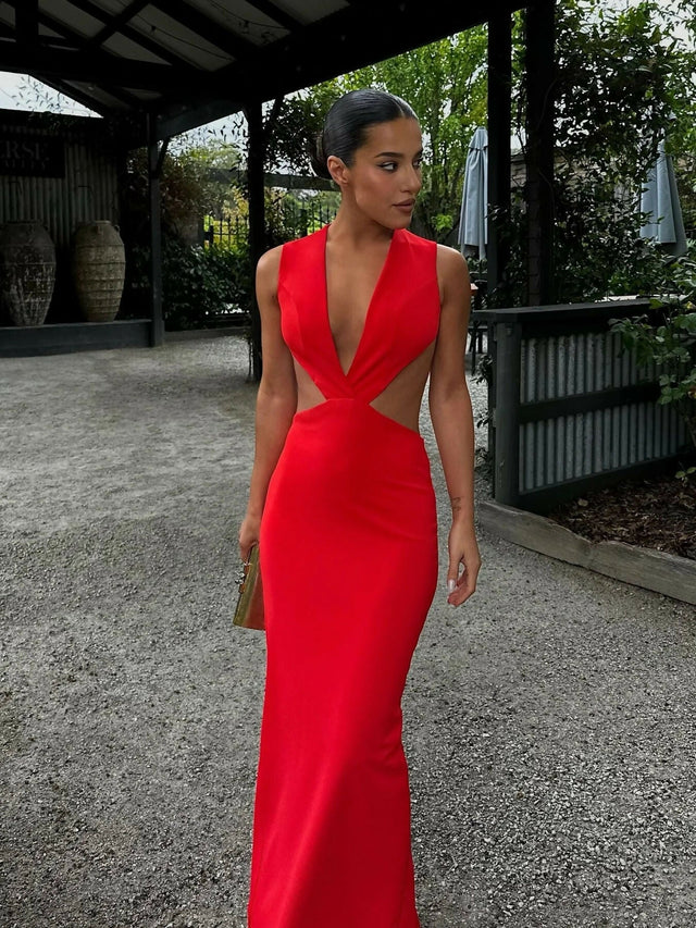 Effie Kats Valencia Gown in Cherry Red - 6 / Red - Dresses