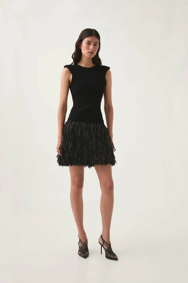 AJE Raffia Rushes Dress Black