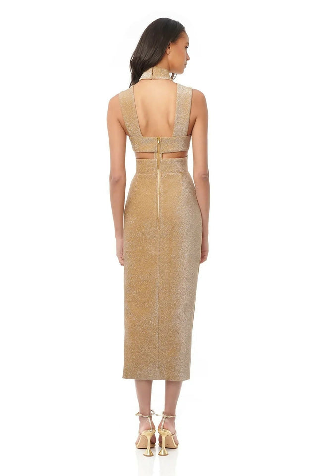 eliya the label gold dress Eliya the Label Tamara Midi Dress Gold Size XS / AU 6