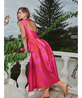 Elliat - Eloise A-Line Midi Dress in Pink & Red - Dresses