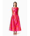 Elliat - Eloise A-Line Midi Dress in Pink & Red - Dresses