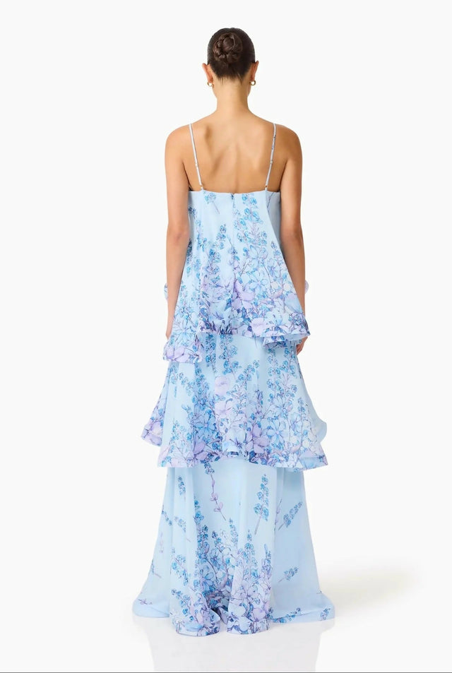 Elliatt Armani Tiered Maxi Dress in Baby Blue Floral - Dresses