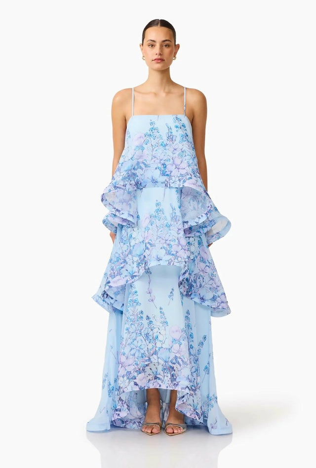 Elliatt Armani Tiered Maxi Dress in Baby Blue Floral - Dresses