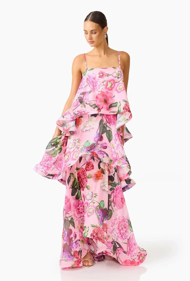 Elliatt Armani Tiered Maxi Dress in Pink Floral - Dresses
