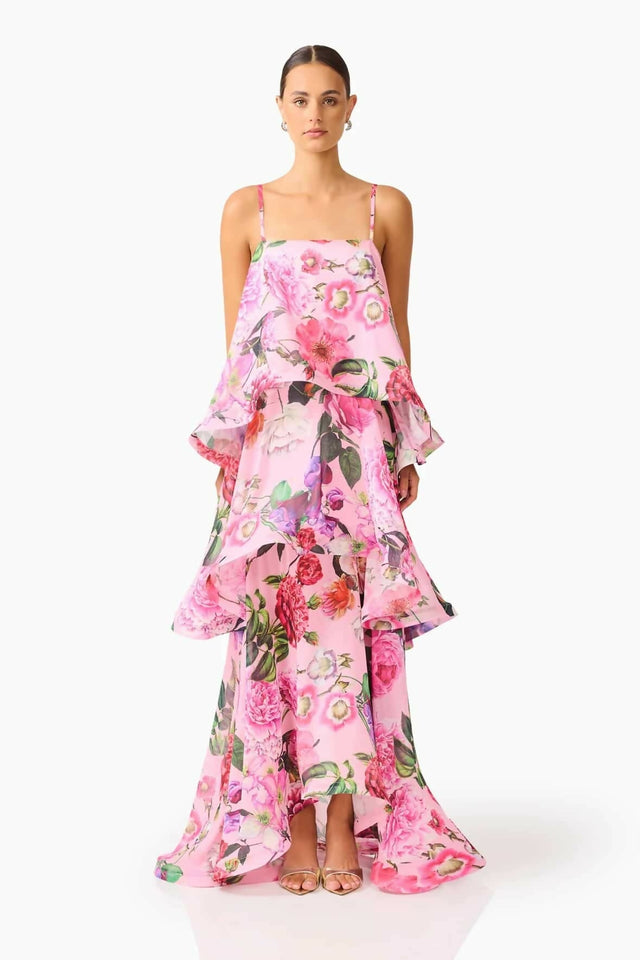 Armani Tiered Maxi - Pink Floral - Maxi Dress
