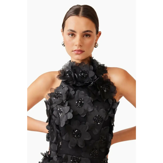 Elliatt Cherry Blossom Mini 3D floral Dress Black 10 - 10 / Black - Dresses