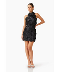 Elliatt Cherry Blossom Mini 3D floral Dress Black 10 - 10 / Black - Dresses