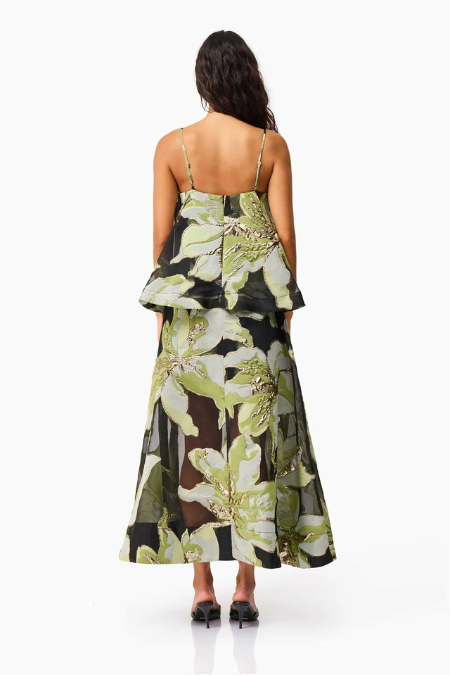 Elliatt Elysia Tiered Gown in Black & Green Floral - Dresses