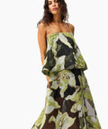 Elliatt Elysia Tiered Gown in Black & Green Floral - Dresses