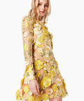 Elliatt Golden Voice 3D Mini Dress Yellow Floral Size S/ AU 8 - Dresses